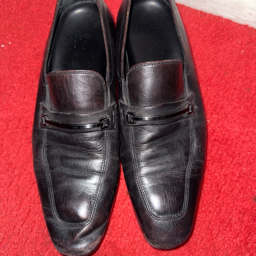 Hugo Boss Dark Leather Slip-On Loafers